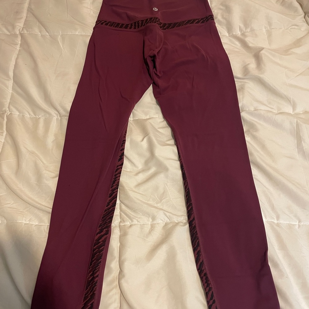 Lululemon Burgundy Leggings with Patterned Trim